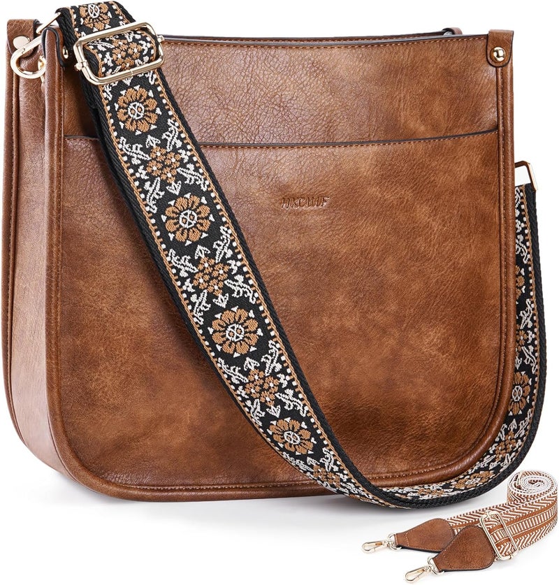 HKCLUF Crossbody Bags for Women Trendy Vegan Leather Hobo Handbags With 2PCS Adjustable Guitar Strap Shoulder Bucket Bags - Image 1